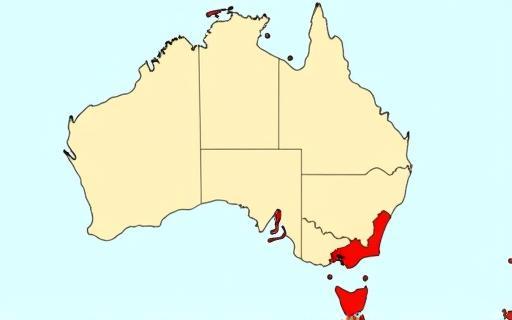 Map of Australia highlighting service areas